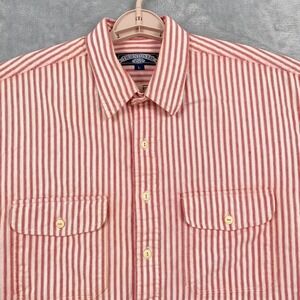 Thornton Bay Clothing Shirt Mens Large Red White Striped Button Up Long Sleeve